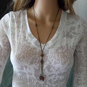 Vintage dark brass and Amber tassel necklace.